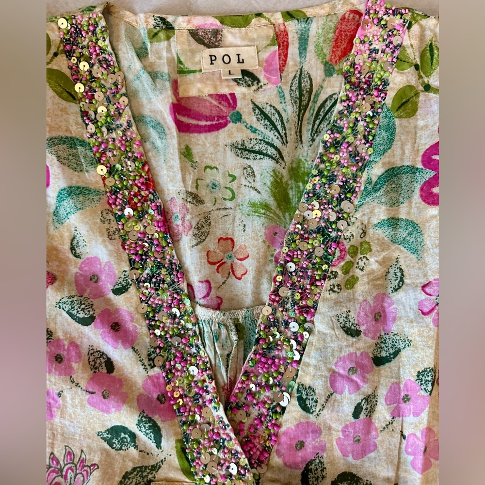 POL V-Neck Beaded Floral Bohemian Maxi Dress With Pockets - Picture 8 of 11